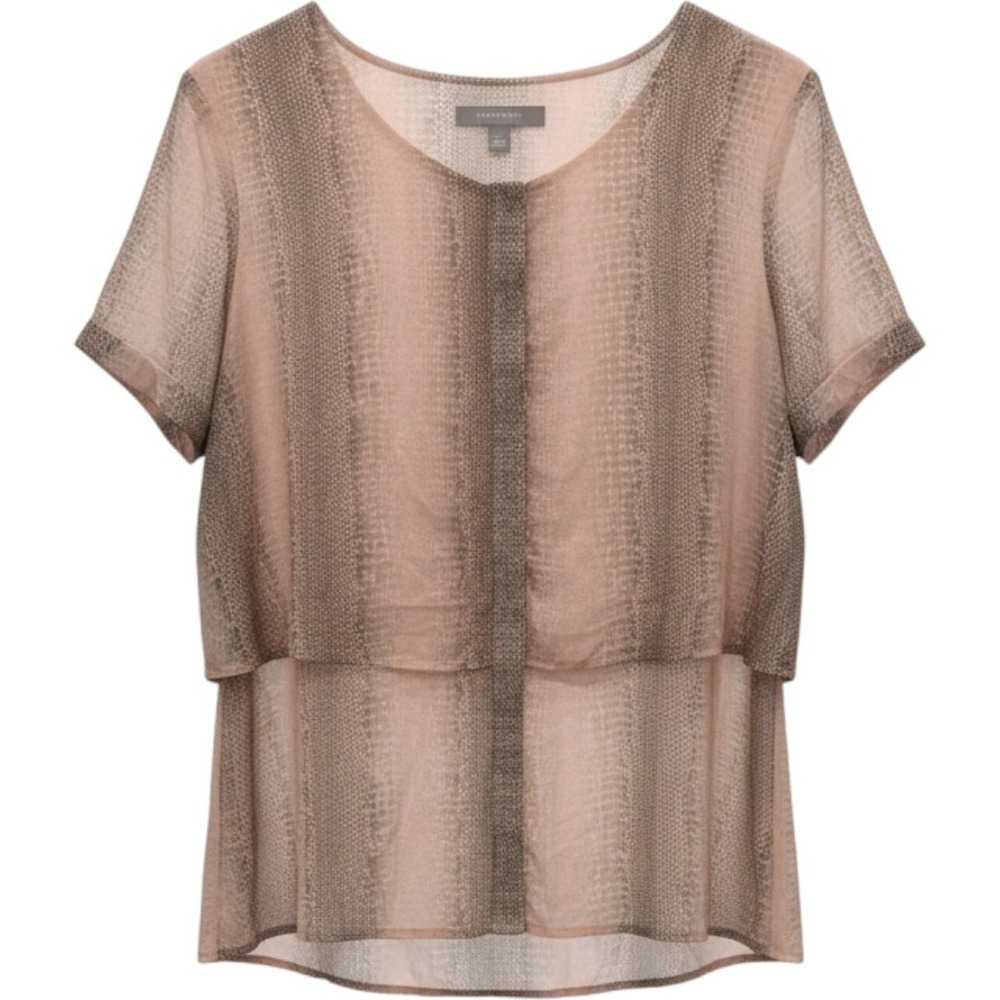 NY Collection Womens Pink Snakeskin Print Tiered Short Sleeve Blouse L